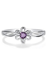 remarkable small silver flower February birthstone ring for kids
